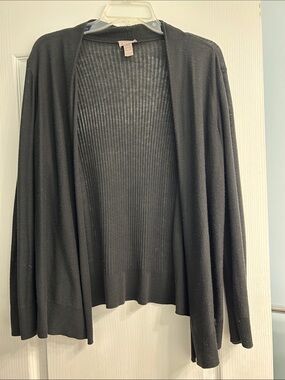 Chico's Black Open-Front Ribbed Back Cardigan